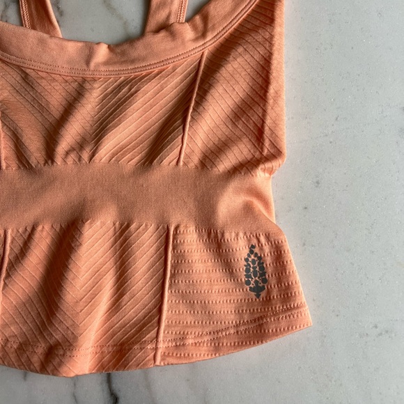 FP Movement by Free People Cinched Textured Sports Bra Cami Top Salmon Peach - Picture 2 of 7